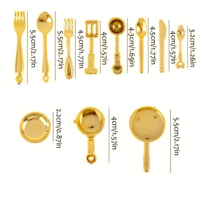 Bộ 11 món dụng cụ bếp mini đồ chơi mô hình trang trí DIY Nhà búp bê, Nồi Chảo Nĩa Muỗng mini decor doll Hiếu