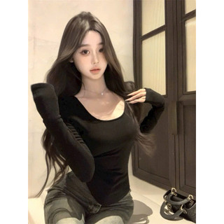 LT - Áo thun nữ cổ u sâu phối lưng ren, thun dài tay siêu giãn free size 1325