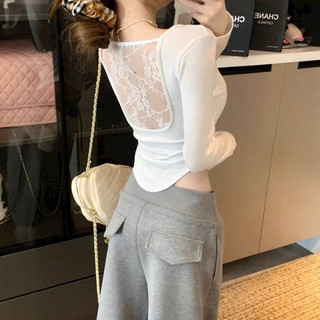 LT - Áo thun nữ cổ u sâu phối lưng ren, thun dài tay siêu giãn free size 1325