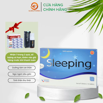 Viên uống sleeping AN CHÂU hỗ trợ giấc ngủ, tạo giấc ngủ ngon sâu giấc hộp 3 vỉ 30 viên - globalPharma