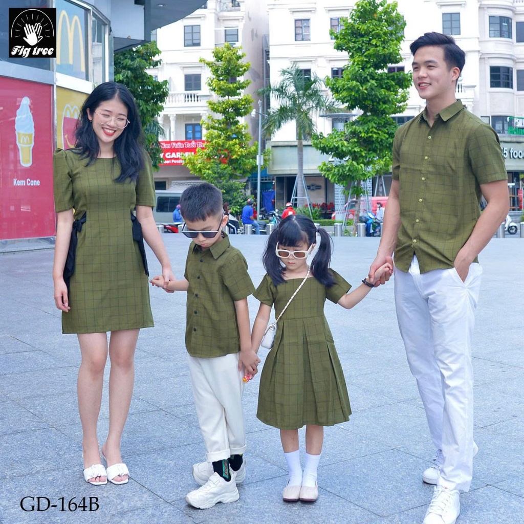 Set Gia Đình Fig Tree Caro Xanh Rêu Đi Chơi, Du Lịch, Đi Tiệc, Chụp Hình Gia Đình Siêu Xinh