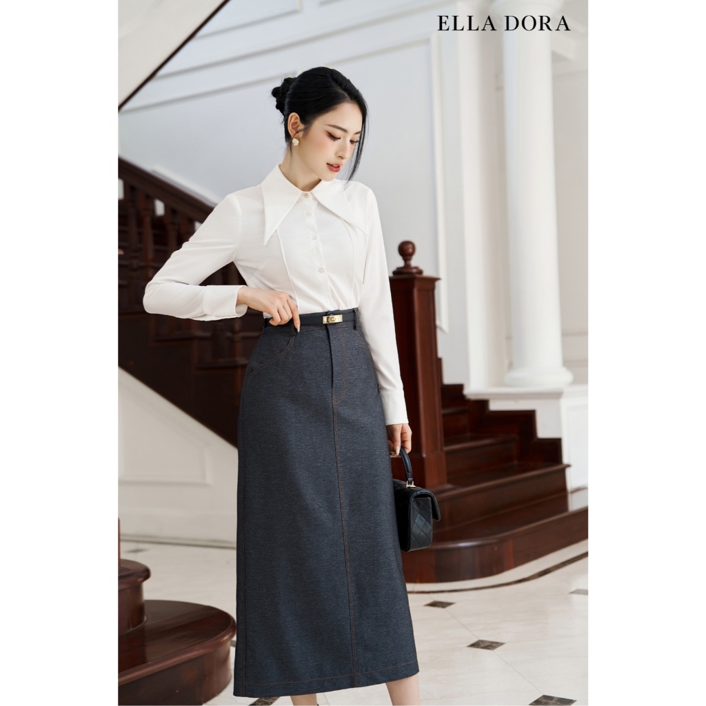 Sơ mi nữ ELLA DORA cổ nhọn form ôm nhẹ tôn dáng thanh lịch phong cách công sở màu TRẮNG [SM167]