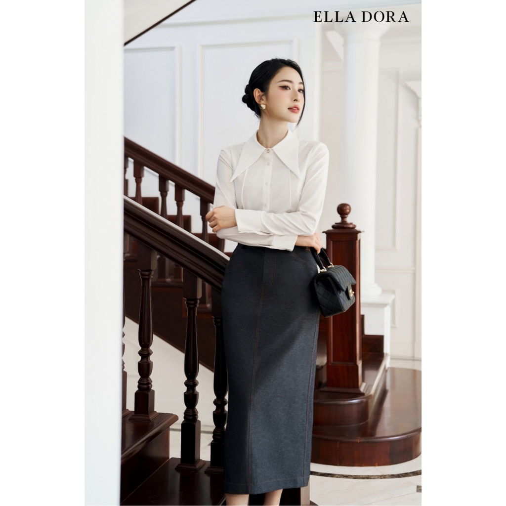 Sơ mi nữ ELLA DORA cổ nhọn form ôm nhẹ tôn dáng thanh lịch phong cách công sở màu TRẮNG [SM167]