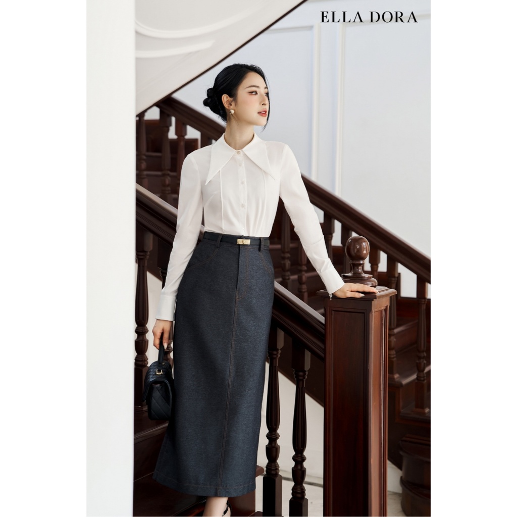 Sơ mi nữ ELLA DORA cổ nhọn form ôm nhẹ tôn dáng thanh lịch phong cách công sở màu TRẮNG [SM167]