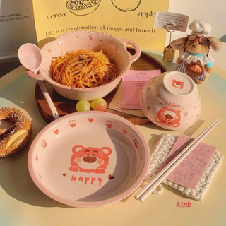 Set bát tô kèm đĩa 5 món hoạ tiết gấu siêu cute