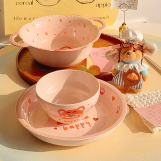 Set bát tô kèm đĩa 5 món hoạ tiết gấu siêu cute