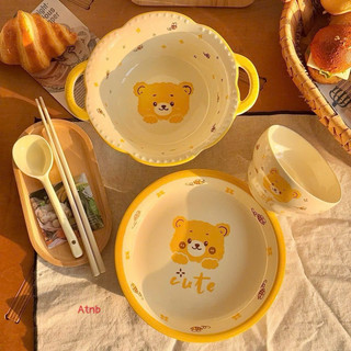 Set bát tô kèm đĩa 5 món hoạ tiết gấu siêu cute