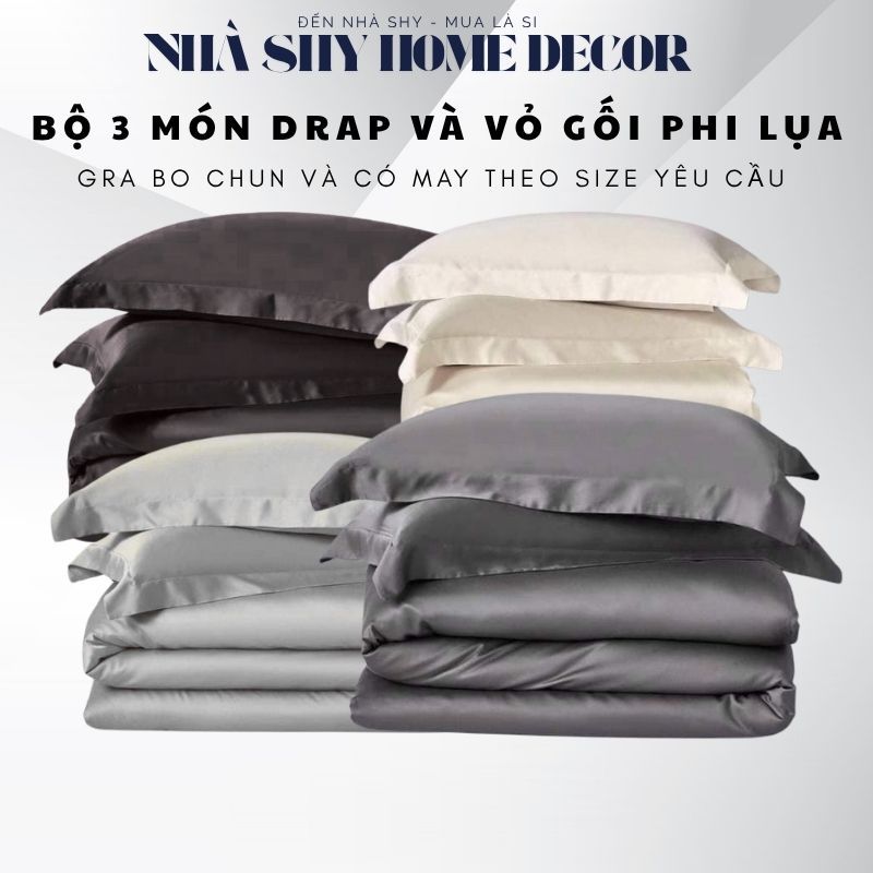 Bộ Gra Phi Lụa 3 Món Gra + 2 Vỏ Gối Nằm Phi Lụa Cao Cấp - Nhiều Màu - Nhà Shy Home Decor