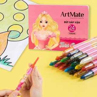 Bút Màu Sáp Vặn  ARTMATE 12-24 Màu Hữu Cơ Tươi Sáng, Bút Sáp Vặn Hình Công Chúa Để Khay Tiện Dụng TC01/2/3-PR