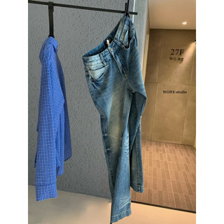 𝙥𝙝𝙞𝙚𝙣 / (Sẵn) W7340 Quần Jean Ống Xuông Loe Màu Mài Loang Cạp Trung Bình