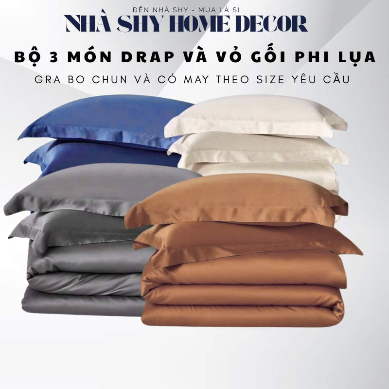 Bộ 3 Món Grap Nệm Và 2 Vỏ Gối Nằm Phi Lụa Cao Cấp - Nhiều Màu Và Đủ Size Theo Yêu Cầu - Nhà Shy Home Decor