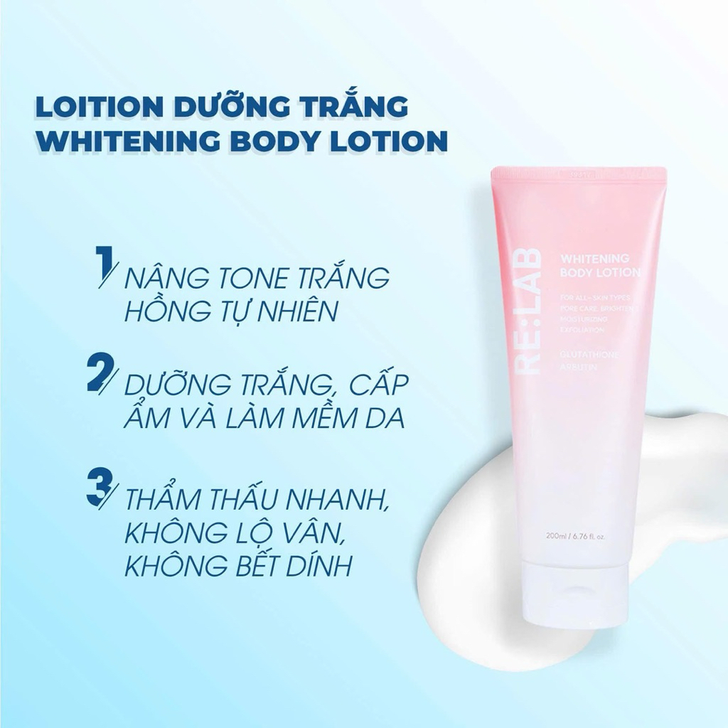 Kem body relab Re:Lab Whitening Body Lotion lọ 200ml date 2028 dưỡng trắng nâng tông  IS445