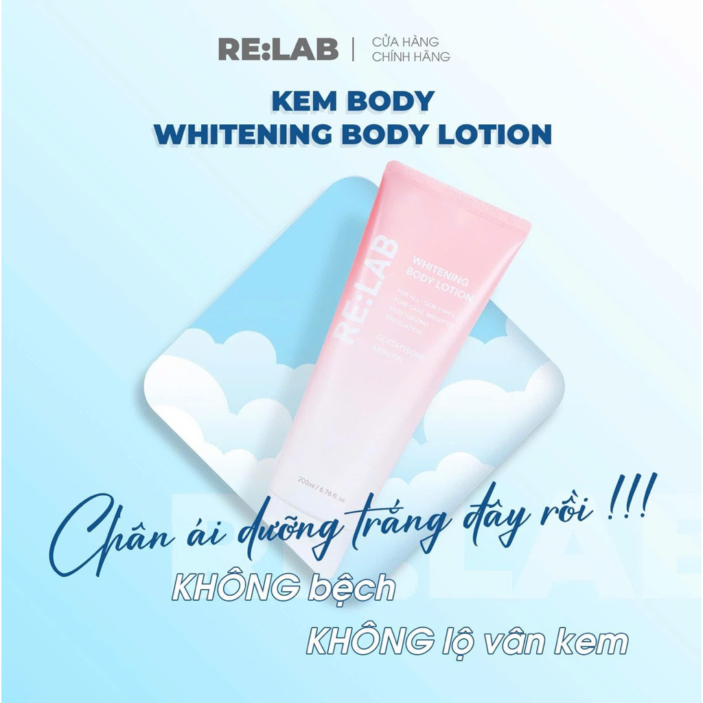 Kem body relab Re:Lab Whitening Body Lotion lọ 200ml date 2028 dưỡng trắng nâng tông  IS445