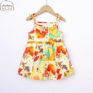 Váy bé gái, đầm bé gái 2 dây vải Thô Cotton dáng suông thoáng mát ChuChoaKids [VBC31]