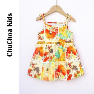 Váy bé gái, đầm bé gái 2 dây vải Thô Cotton dáng suông thoáng mát ChuChoaKids [VBC31]