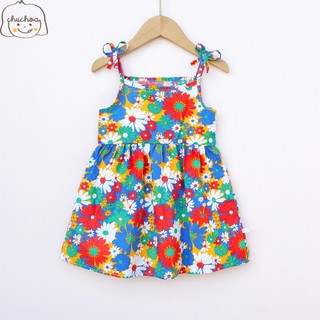 Váy bé gái, đầm bé gái 2 dây vải Thô Cotton dáng suông thoáng mát ChuChoaKids [VBC31]