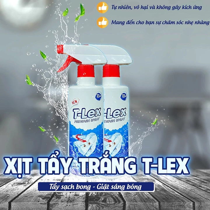 Chai Tẩy Trắng Quần Áo T-LEX 500ml, Tẩy Mốc, Ố Vàng, Không Phai Màu - Dùng Cả Vải Trắng, Màu Chính Hãng