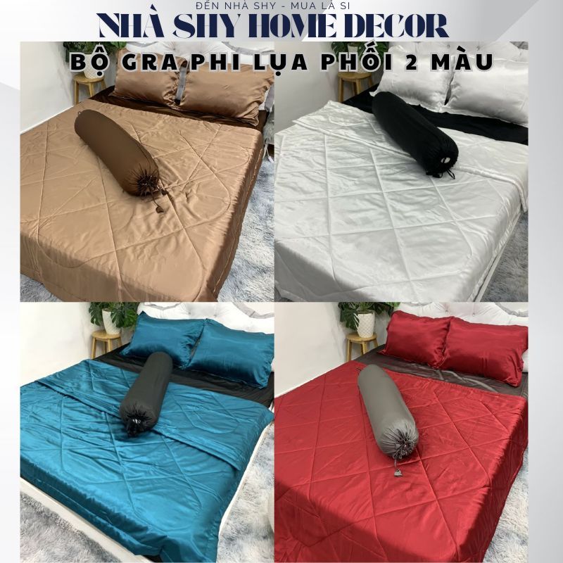 Trọn Bộ Chăn Ga Và Vỏ Gối Phi Lụa Phối Màu Hai Màu - Nhà Shy Home Decor
