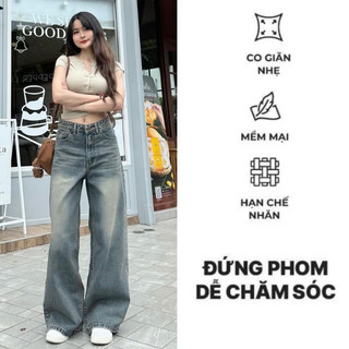Quần Jean Nữ Wash Màu GRIND RETRO AVO AVOCADO Ống Rộng Suông Cạp Cao Tôn Dáng