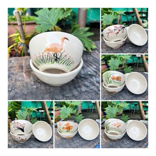 Chén Ăn Cơm Vẽ Hoa/Hạc/Gà Cao Cấp 13cm - Hàng Đẹp Không Chấm Chân - Gốm Xưa Lái Thiêu Cho Người Hoài Niệm