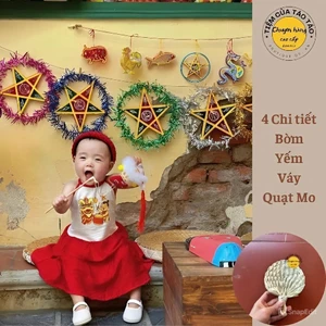 Sẵn Ship- Set Trung Thu chú cuội - chị hằng full phụ kiện TẶNG QUẠT MO cho bé trai, bé gái 7-17kg đẹp vải đũi cao