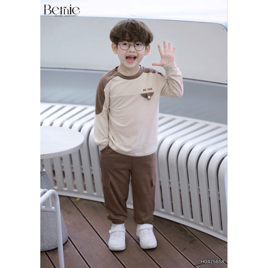 Bộ quần áo dài tay Bernie thiết kế Raglan thêu chữ chất liệu cotton mềm mịn thoáng khí cho bé 9-24kg
