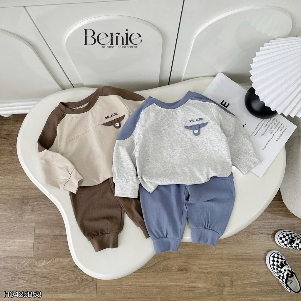 Bộ quần áo dài tay Bernie thiết kế Raglan thêu chữ chất liệu cotton mềm mịn thoáng khí cho bé 9-24kg