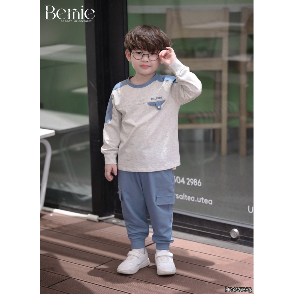 Bộ quần áo dài tay Bernie thiết kế Raglan thêu chữ chất liệu cotton mềm mịn thoáng khí cho bé 9-24kg