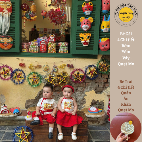 Sẵn Ship- Set Trung Thu chú cuội - chị hằng full phụ kiện TẶNG QUẠT MO cho bé trai, bé gái 7-17kg đẹp vải đũi cao