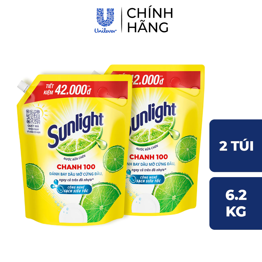 COMBO 2 Nước Rửa Chén Bát Sunlight Chanh 100 | Sạch Dầu Mỡ Đồ Nhựa | Túi 4x3.1Kg ảnh 3