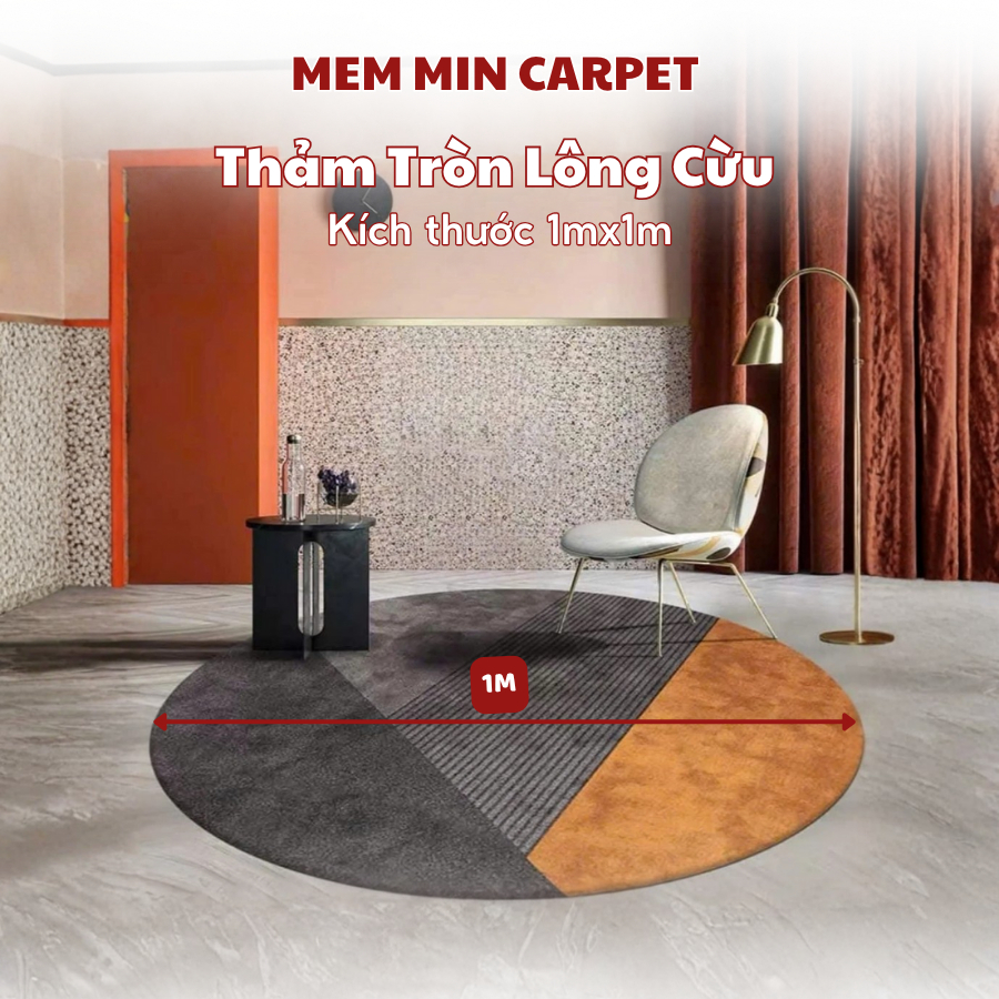 Thảm tròn lông mềm mịn đế dệt , thảm tròn decor, thảm hoạ tiết hoạt hình dễ thương đáng yêu - Memmincarpet - TH101