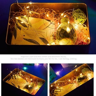 10 Dây Đèn led nhấp nháy đom đóm vàng dài 5mét 50 bóng led sẵn pin trang trí sinh nhật tết noel hộp quà tặng