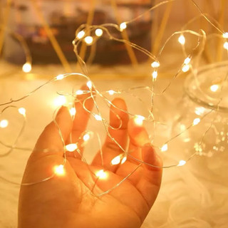 10 Dây Đèn led nhấp nháy đom đóm vàng dài 5mét 50 bóng led sẵn pin trang trí sinh nhật tết noel hộp quà tặng
