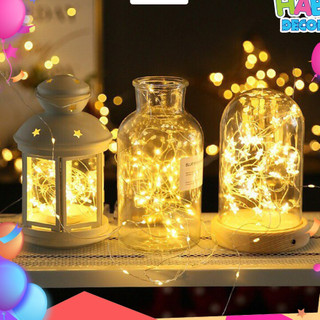 10 Dây Đèn led nhấp nháy đom đóm vàng dài 5mét 50 bóng led sẵn pin trang trí sinh nhật tết noel hộp quà tặng