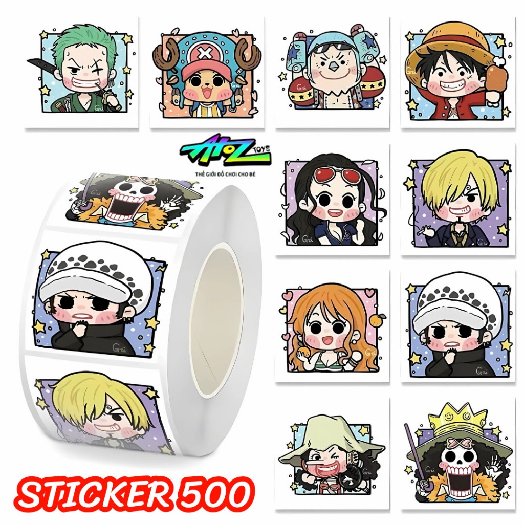 Sticker Khen Thưởng One Piece/Pokemon/Stitch/Pony (500 Sticker/1 Cuộn ...