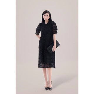 SWANLAKE | Váy Đầm Nữ Ren Lưới Suông Dài Qua Gối Cổ Polo Tay Ngắn Lớp Lót Lụa Hàn Cao Cấp - D11829