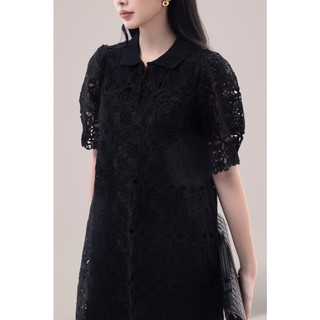 SWANLAKE | Váy Đầm Nữ Ren Lưới Suông Dài Qua Gối Cổ Polo Tay Ngắn Lớp Lót Lụa Hàn Cao Cấp - D11829