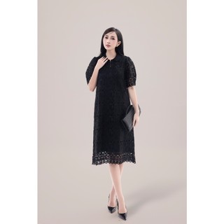SWANLAKE | Váy Đầm Nữ Ren Lưới Suông Dài Qua Gối Cổ Polo Tay Ngắn Lớp Lót Lụa Hàn Cao Cấp - D11829