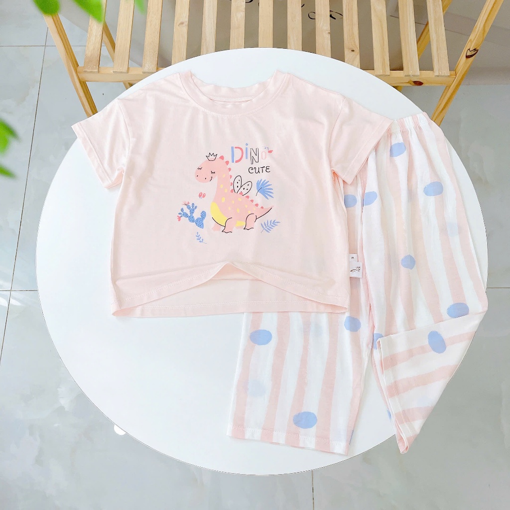 Bộ tay ngắn quần dài cho bé sợi sồi Modal Lá Homewear A331, đồ ngủ cộc tay bé trai gái khủng long
