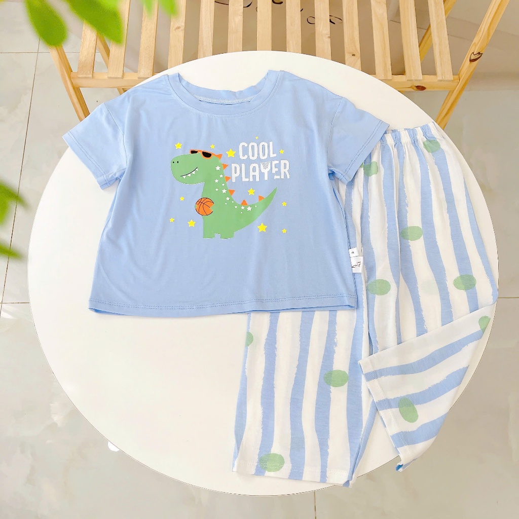 Bộ tay ngắn quần dài cho bé sợi sồi Modal Lá Homewear A331, đồ ngủ cộc tay bé trai gái khủng long