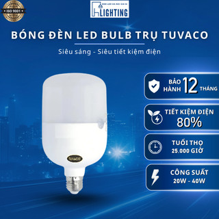 Búp Đèn LED Buld Trụ Trơn TUVACO 20W 40W Ánh Sáng Trắng | Siêu Sáng, Tiết Kiệm Điện, Bền Bỉ BH 1 Năm