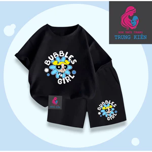 Bộ Quần Áo Trẻ Em Cotton Mùa Hè Hình Bé Gái Bubbles Girl Cute, Thoáng Khí Dễ Mặc Thoải Mái (M 293)