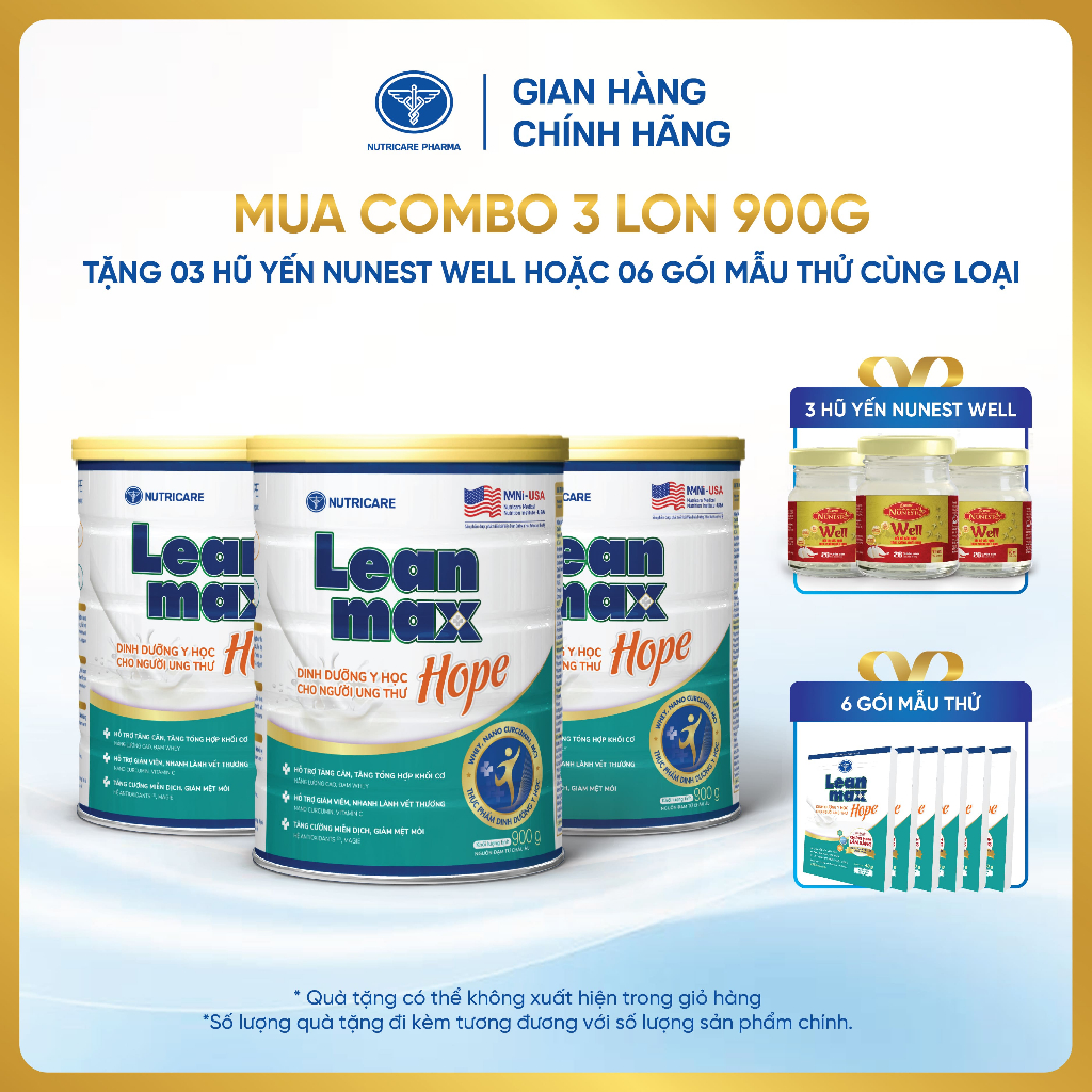 Combo 03 lon Leanmax Hope 900g - Dinh dưỡng hỗ trợ người ung thư, suy ...