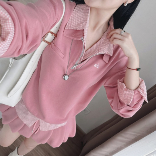 Đồ bộ nữ, set đồ nữ dài tay nữ tiểu thư áo cổ bẻ caro mix chân váy bồng xếp ly xinh xắn HCOM26662