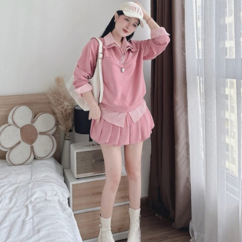 Đồ bộ nữ, set đồ nữ dài tay nữ tiểu thư áo cổ bẻ caro mix chân váy bồng xếp ly xinh xắn HCOM26662