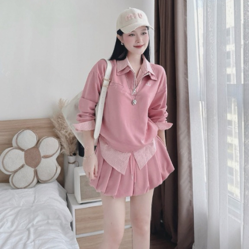 Đồ bộ nữ, set đồ nữ dài tay nữ tiểu thư áo cổ bẻ caro mix chân váy bồng xếp ly xinh xắn HCOM26662