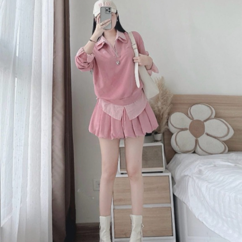 Đồ bộ nữ, set đồ nữ dài tay nữ tiểu thư áo cổ bẻ caro mix chân váy bồng xếp ly xinh xắn HCOM26662