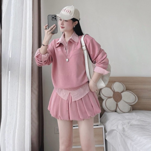 Đồ bộ nữ, set đồ nữ dài tay nữ tiểu thư áo cổ bẻ caro mix chân váy bồng xếp ly xinh xắn HCOM26662