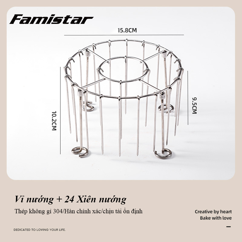 Combo 24 xiên và Vỉ nướng thị nồi chiên không dầu, inox chất lượng cao Famistar