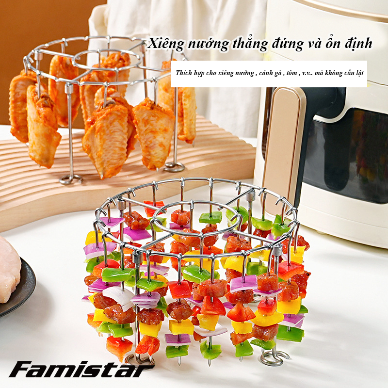 Combo 24 xiên và Vỉ nướng thị nồi chiên không dầu, inox chất lượng cao Famistar